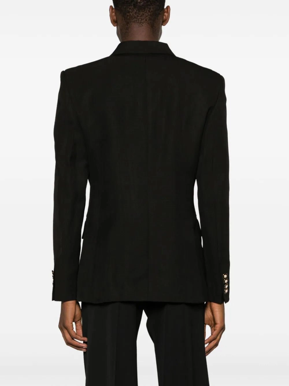 Peak-Lapels Double-Breasted Black Blazer