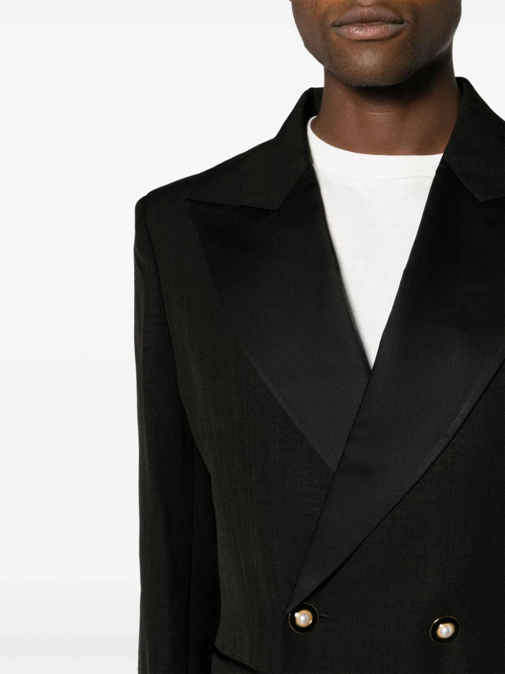 Peak-Lapels Double-Breasted Black Blazer