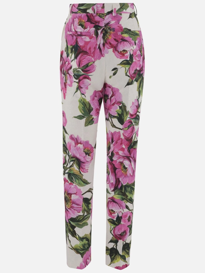 Peony Print Stretch Cotton Pants