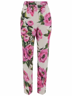 Peony Print Stretch Cotton Pants womens linen pants discount