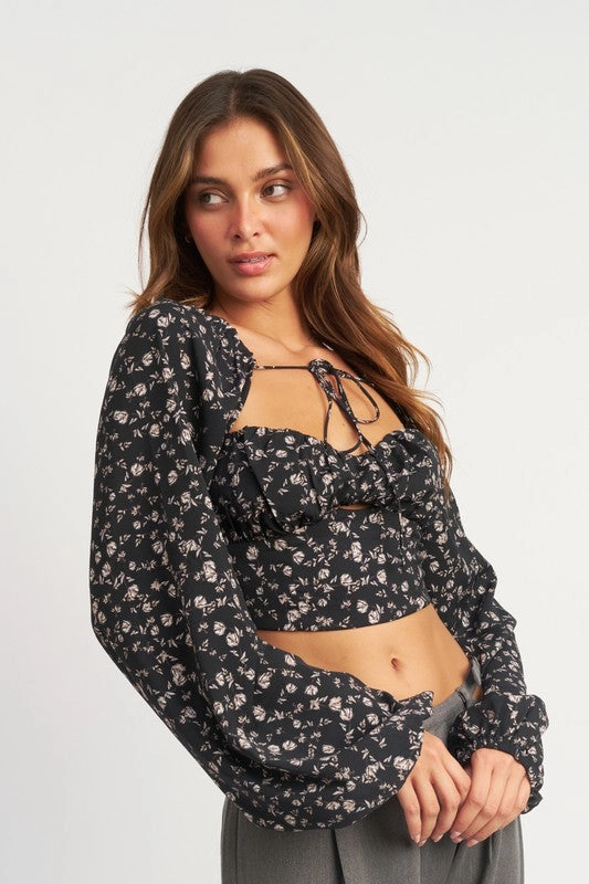 Perfect Feeling Front Tie Floral Blouse Top