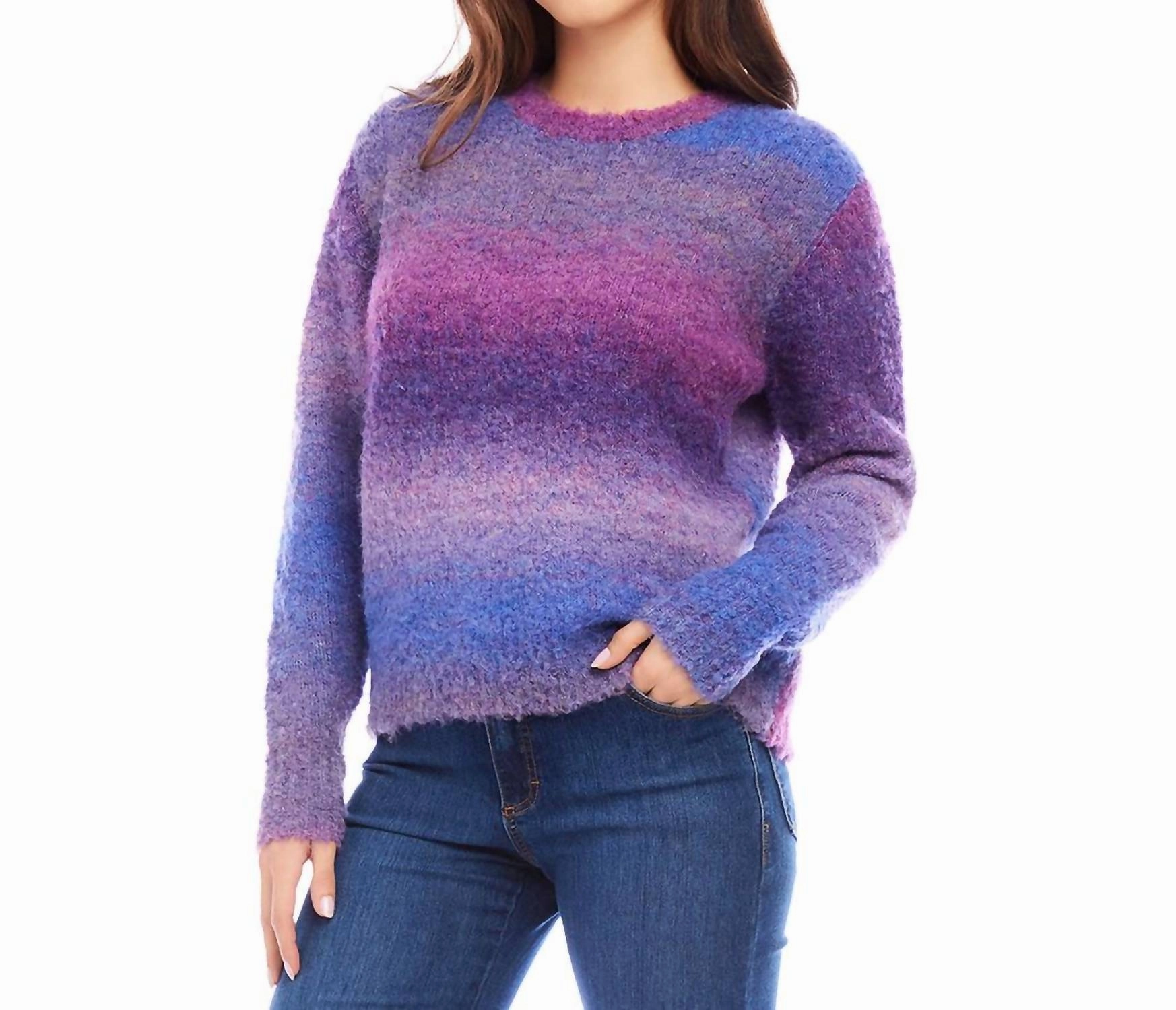 Petite Size Ombre Boucle Sweater In Plum
