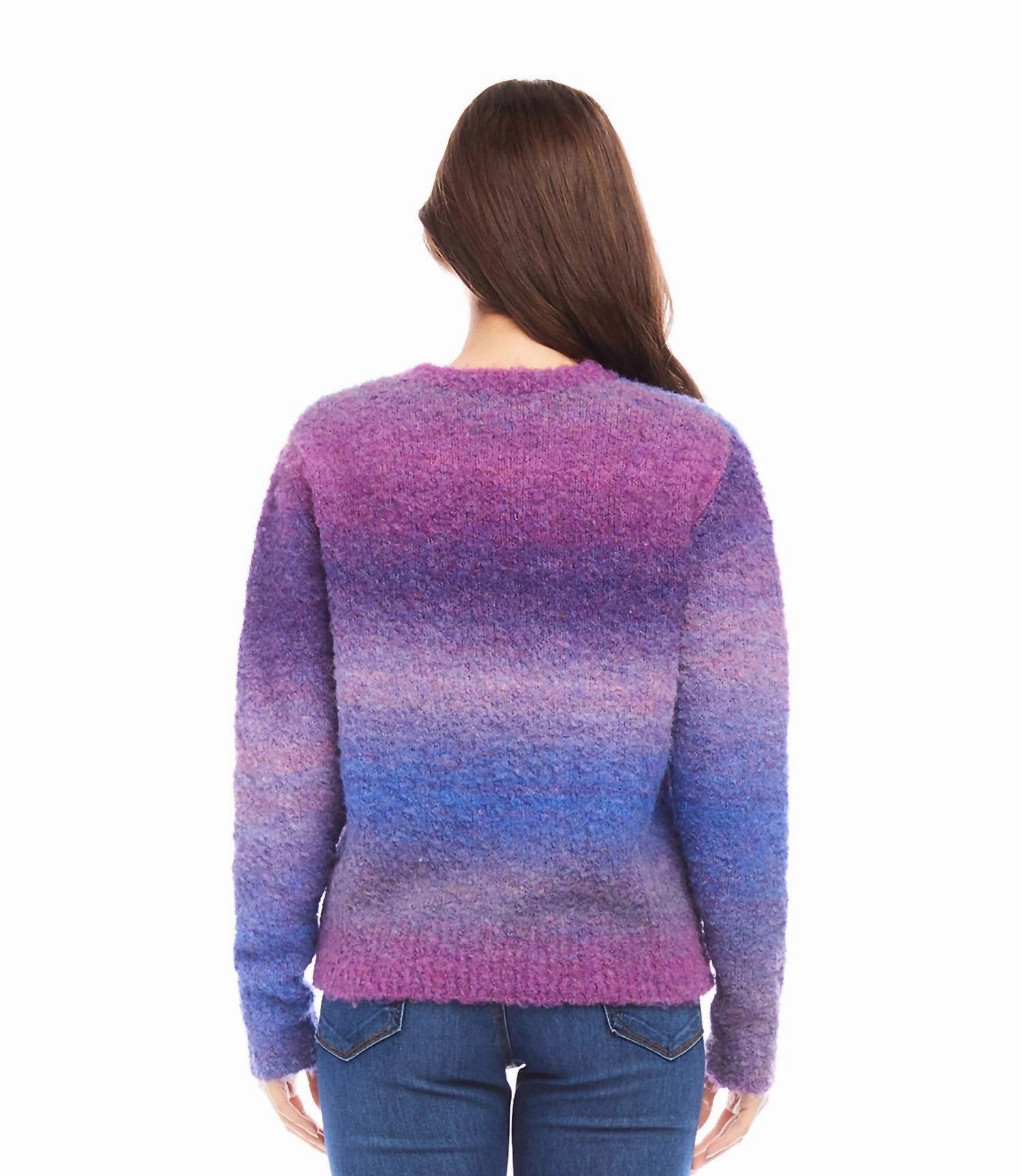 Petite Size Ombre Boucle Sweater In Plum