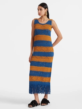 Petrol Blue Tassel Dress Knitwear Womens - women's knitwear cheap