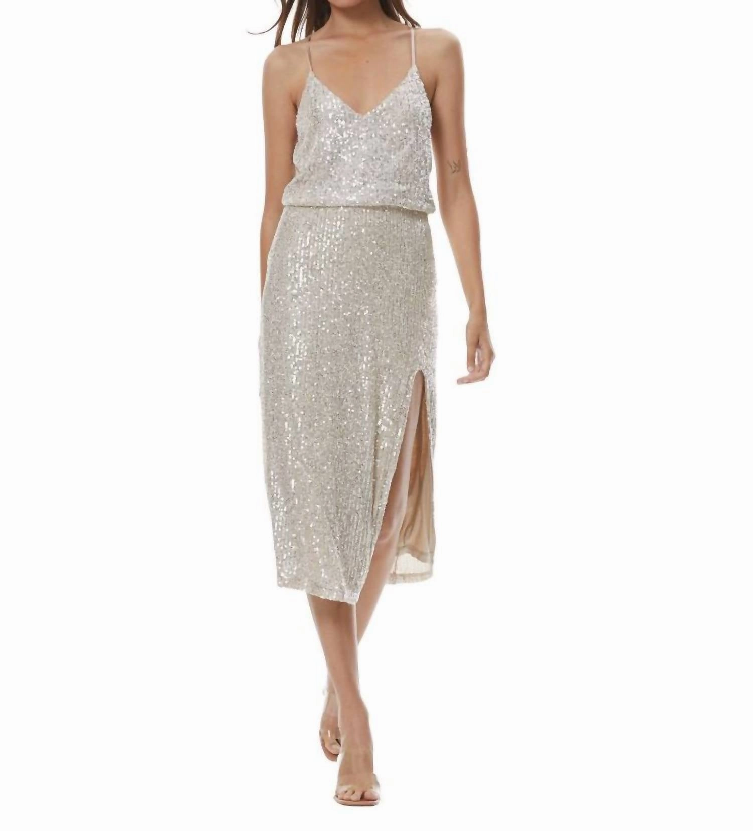 Pierre Sequin Pencil Skirt In Champagne