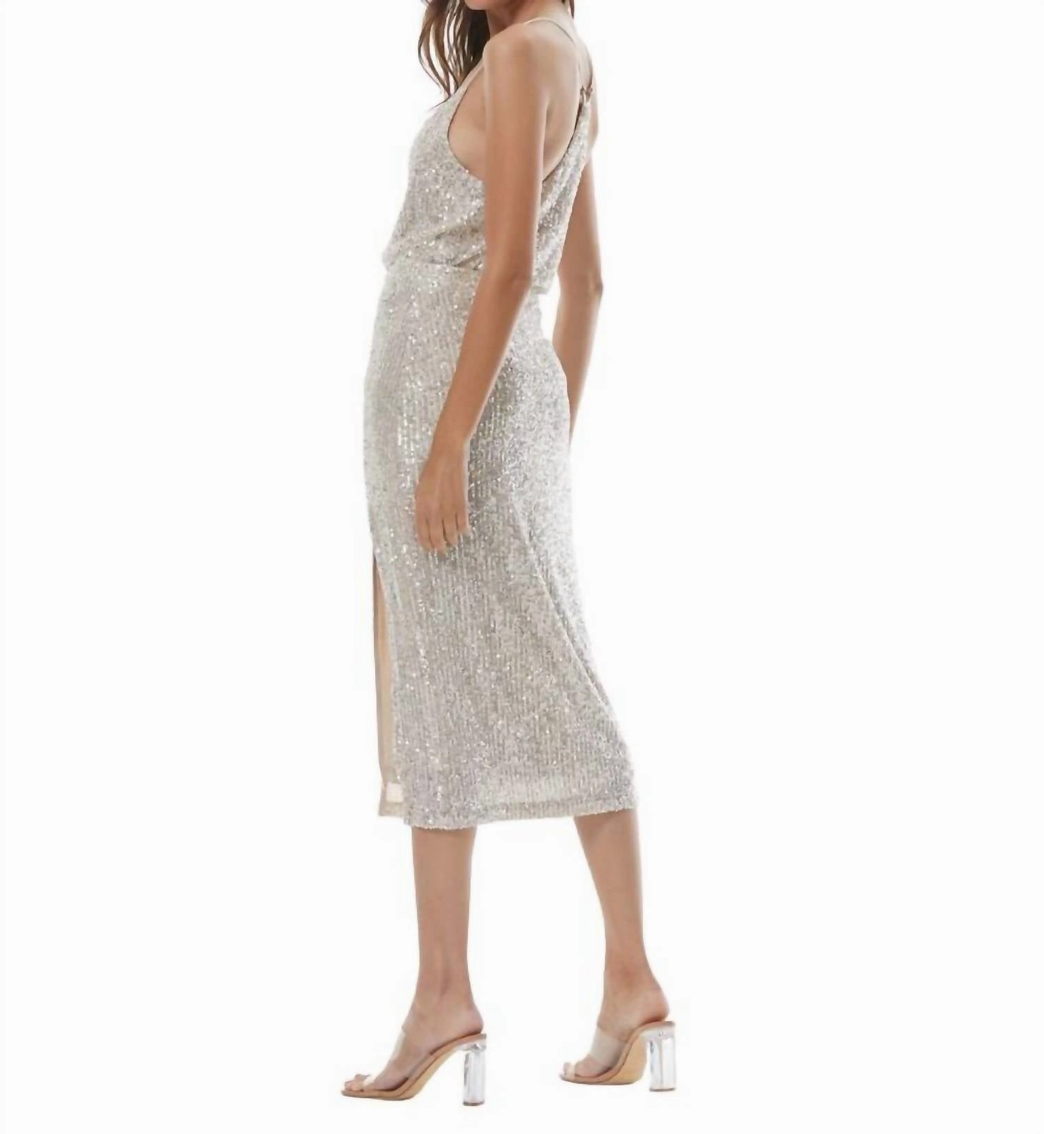 Pierre Sequin Pencil Skirt In Champagne