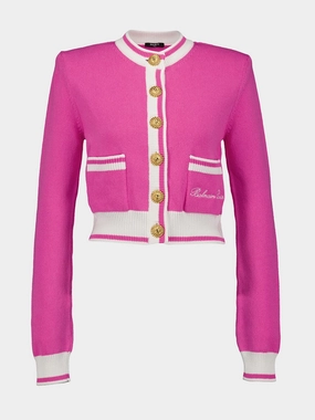 Pink Balmain Signature Knit Cardigan Knitwear Womens - women's knitwear cheap