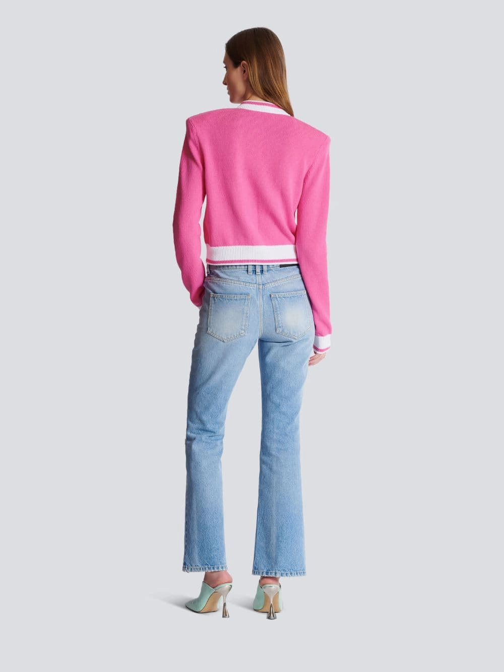 Pink Balmain Signature Knit Cardigan