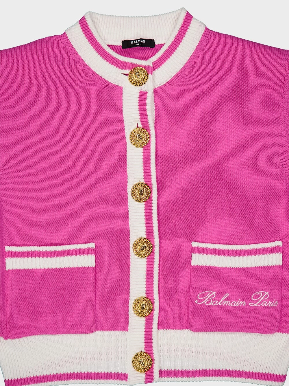 Pink Balmain Signature Knit Cardigan