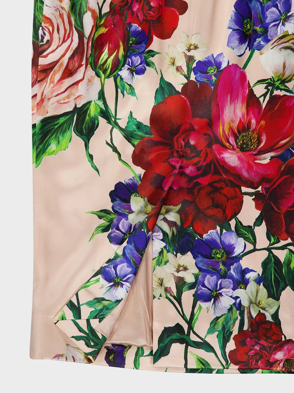 Pink Floral Viscose Midi Skirt