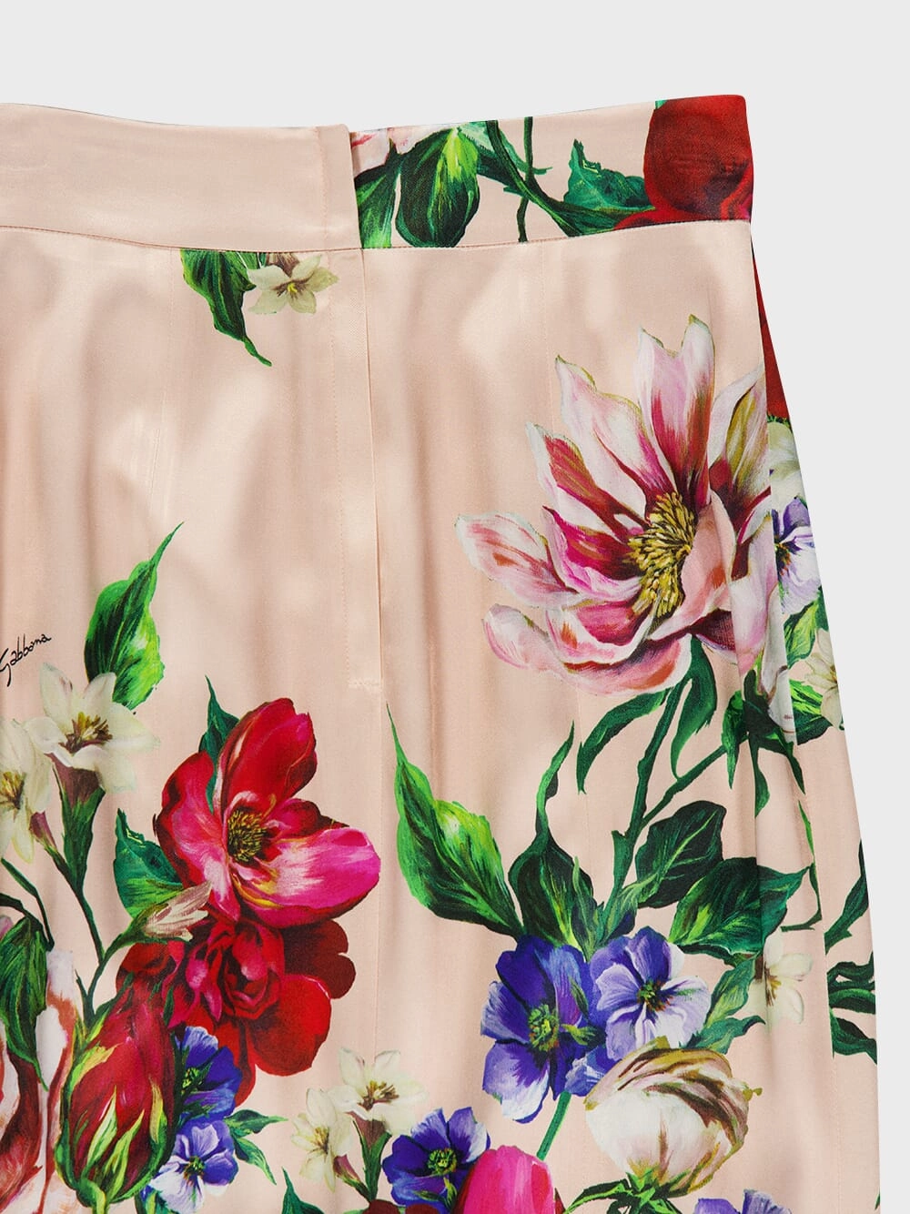 Pink Floral Viscose Midi Skirt