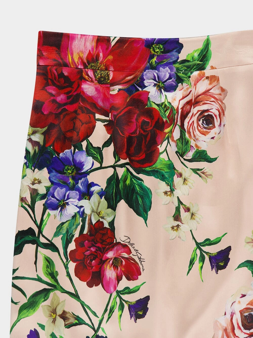 Pink Floral Viscose Midi Skirt