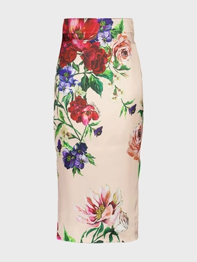Pink Floral Viscose Midi Skirt womens slacks clearance