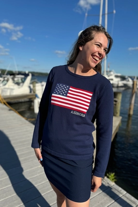 Pink Pineapple Alexandria USA Sweater - Navy womens blouses promo