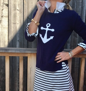 Pink Pineapple Anchor Sweater - Navy womens blouses promo