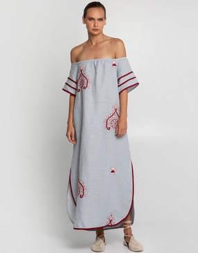 Pithari Off The Shoulder Dress - Light Grey and Wine Swim Womens - bikinis clearance