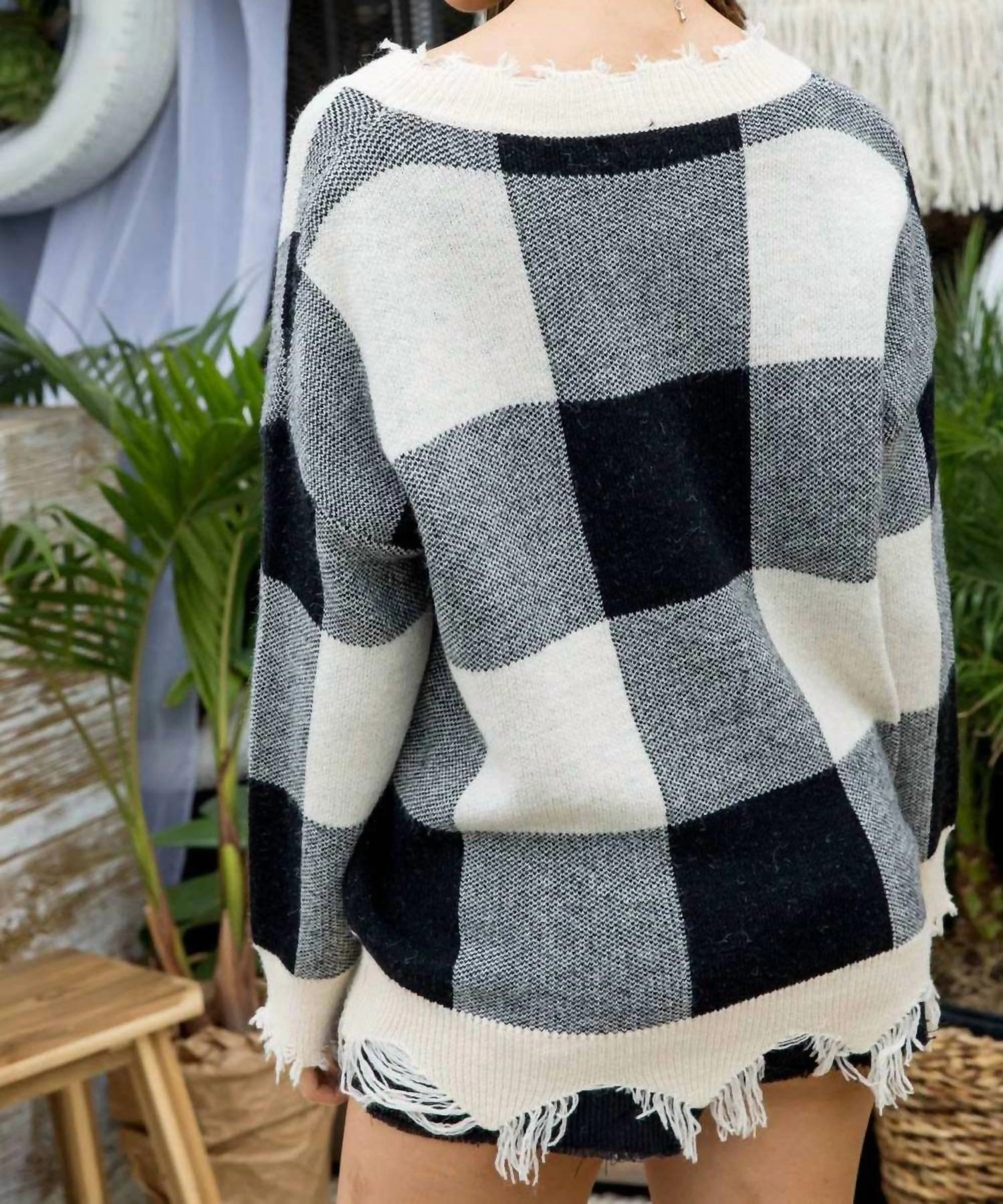 Plaid Frayed Sweater In Multi