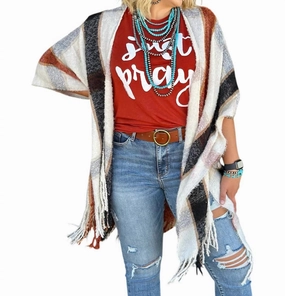 Plaid Stacie Plaid Kimono In Ivory Multi Tops Womens - high-neck blouses