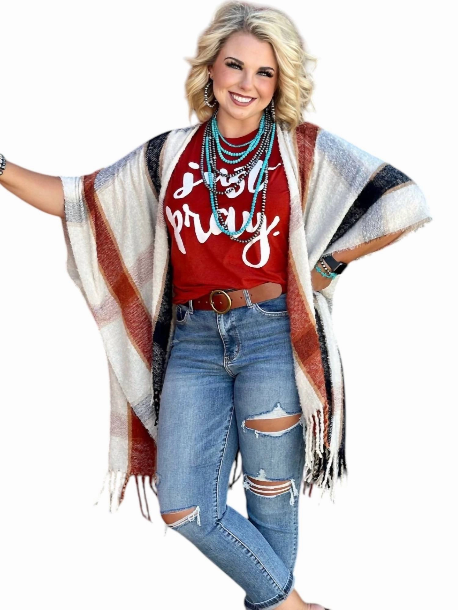 Plaid Stacie Plaid Kimono In Ivory Multi