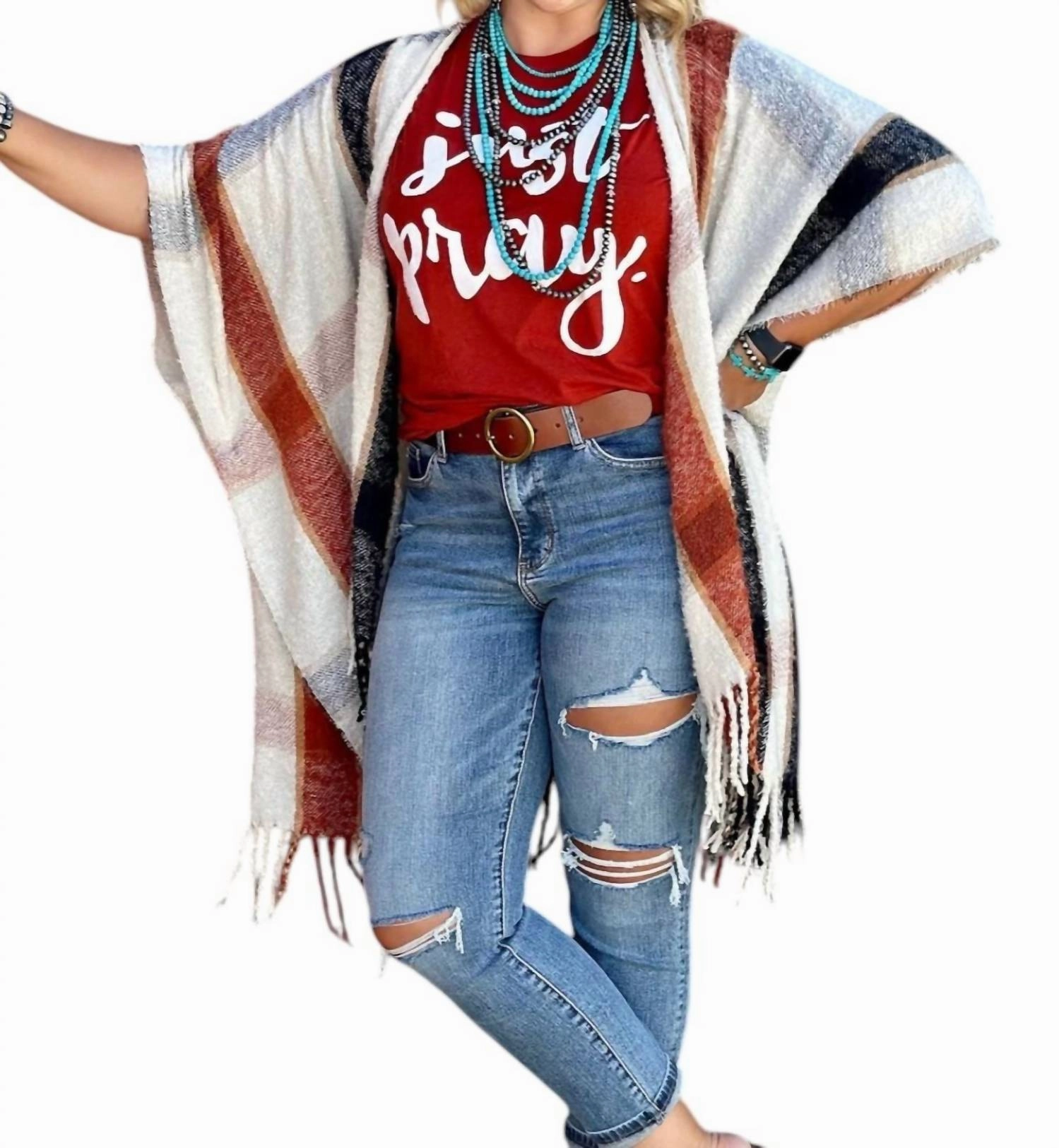 Plaid Stacie Plaid Kimono In Ivory Multi