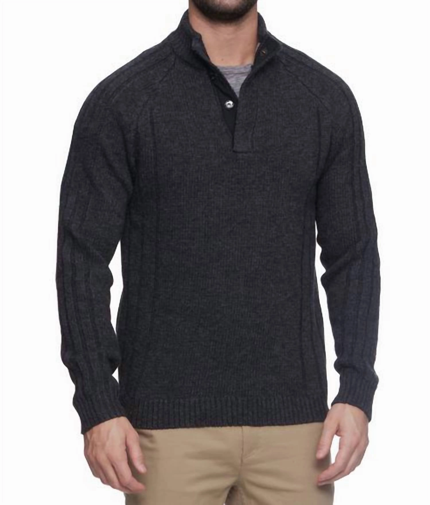 Plainview Mock Neck Sweater In Charcoal