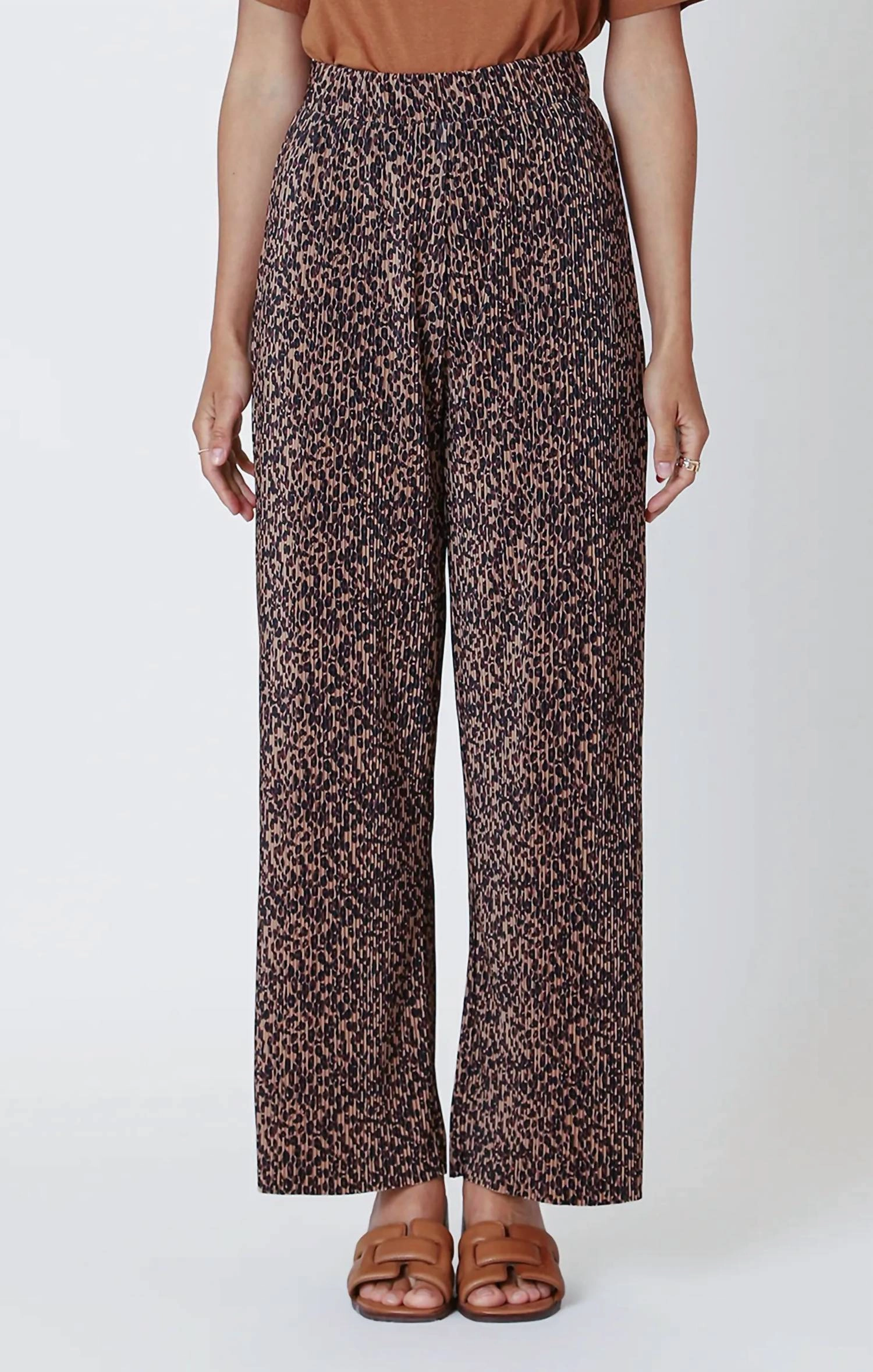 Pleated Wide Leg Pants In Cheetah Print womens yoga pants sale