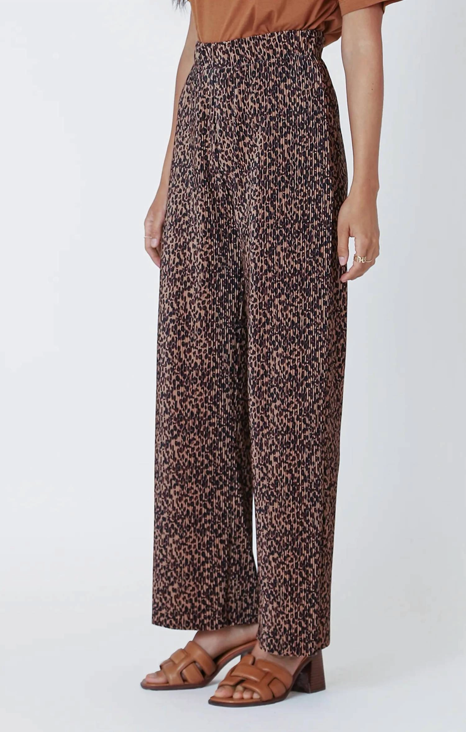 Pleated Wide Leg Pants In Cheetah Print