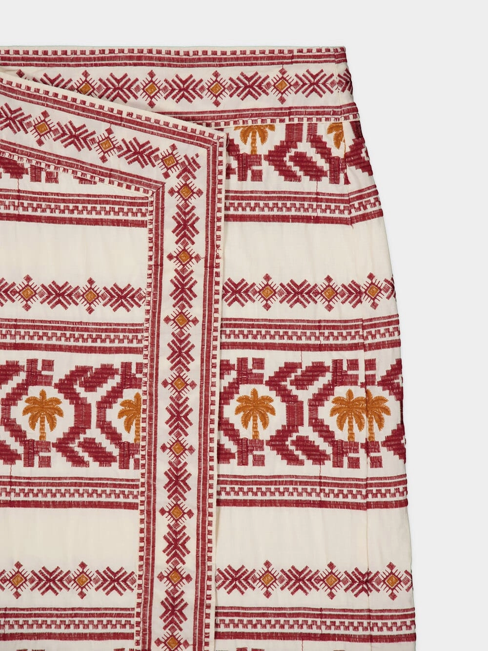 Pleno Sol-Embroidered Cotton Wrap Skirt