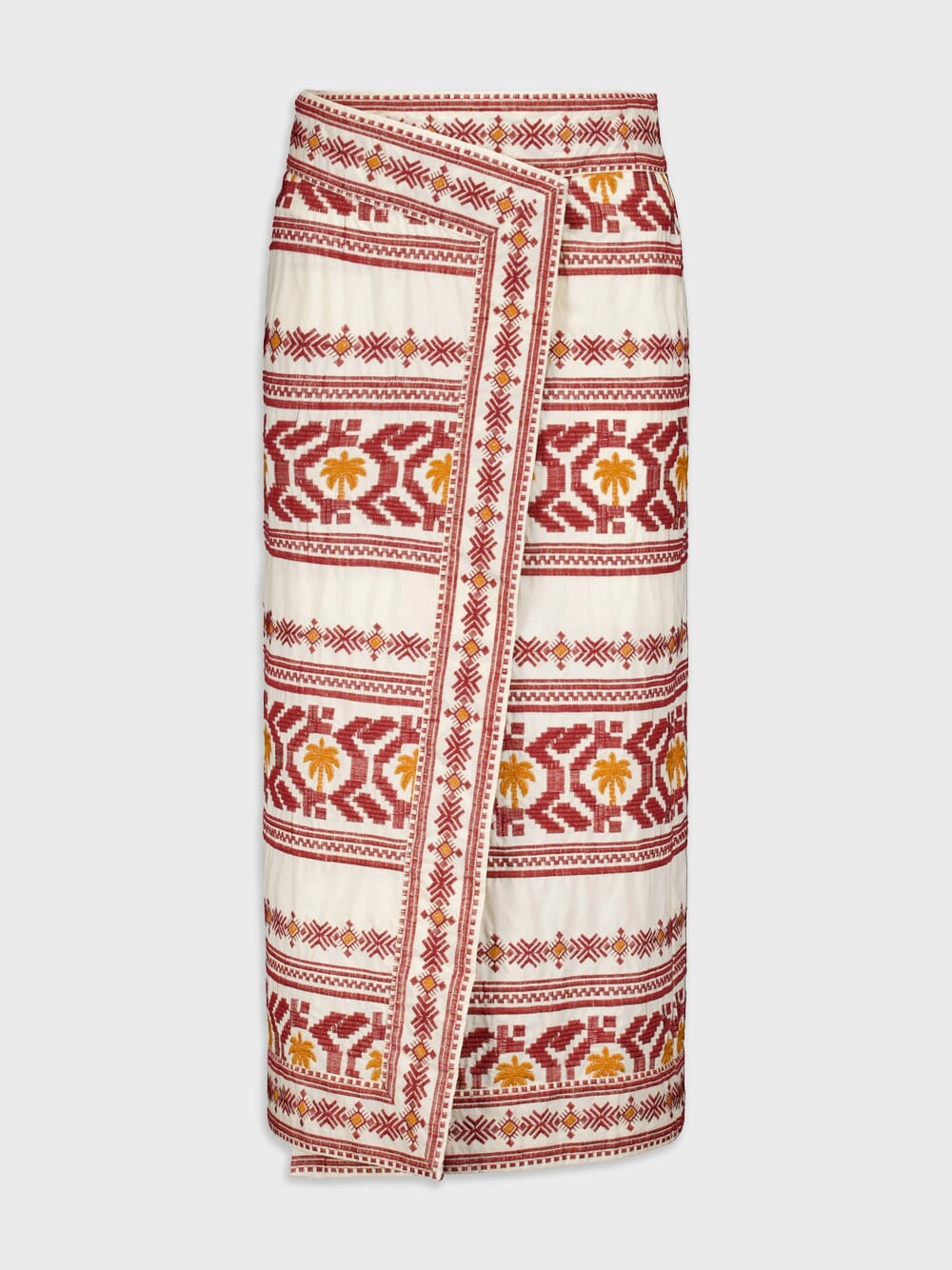 Pleno Sol-Embroidered Cotton Wrap Skirt womens slacks clearance