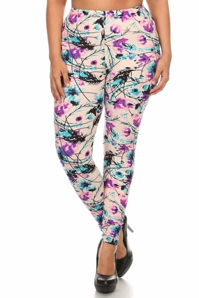 Plus Size Floral Print, Full Length Leggings In A Slim Fitting Style With A Banded High Waist womens parachute pants cheap
