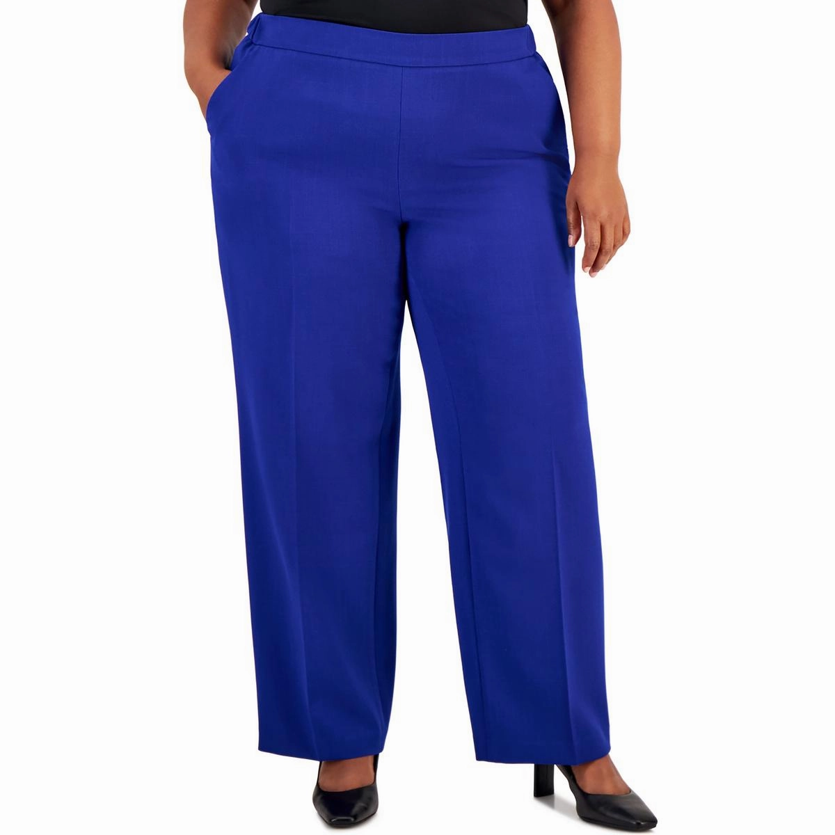 Plus Womens Crepe Wide Leg Trouser Pants