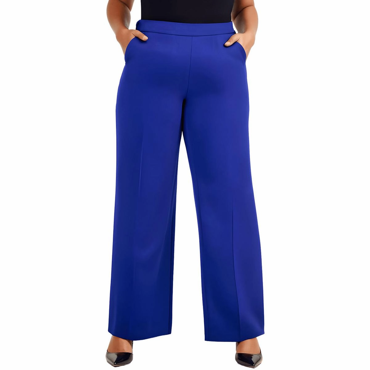 Plus Womens Crepe Wide Leg Trouser Pants