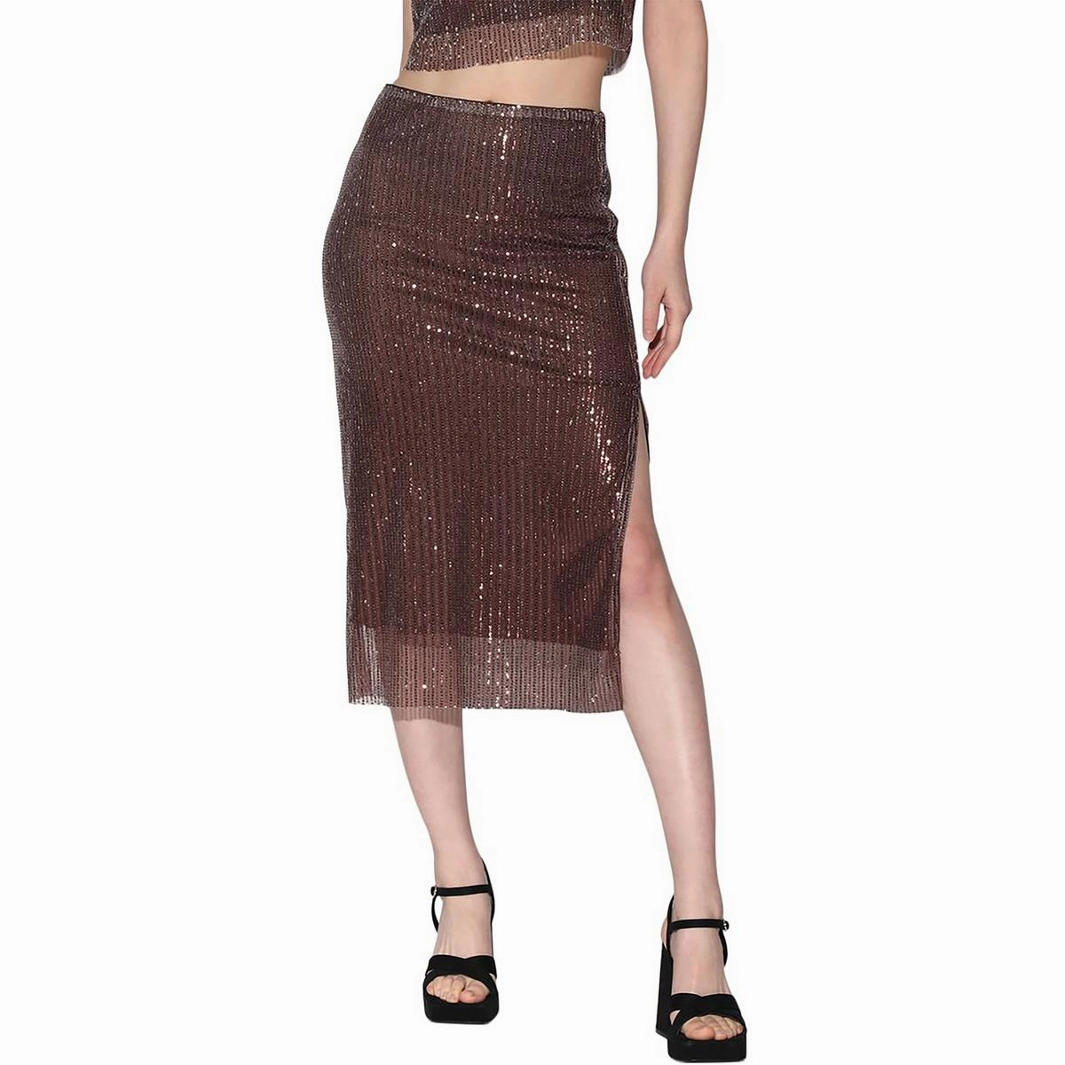 Plus Womens Sequined Party Midi Skirt