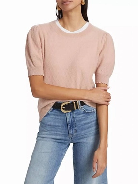 Pointelle Puff-Sleeve Sweater Top In Peony Tops Womens - bodysuits clearance