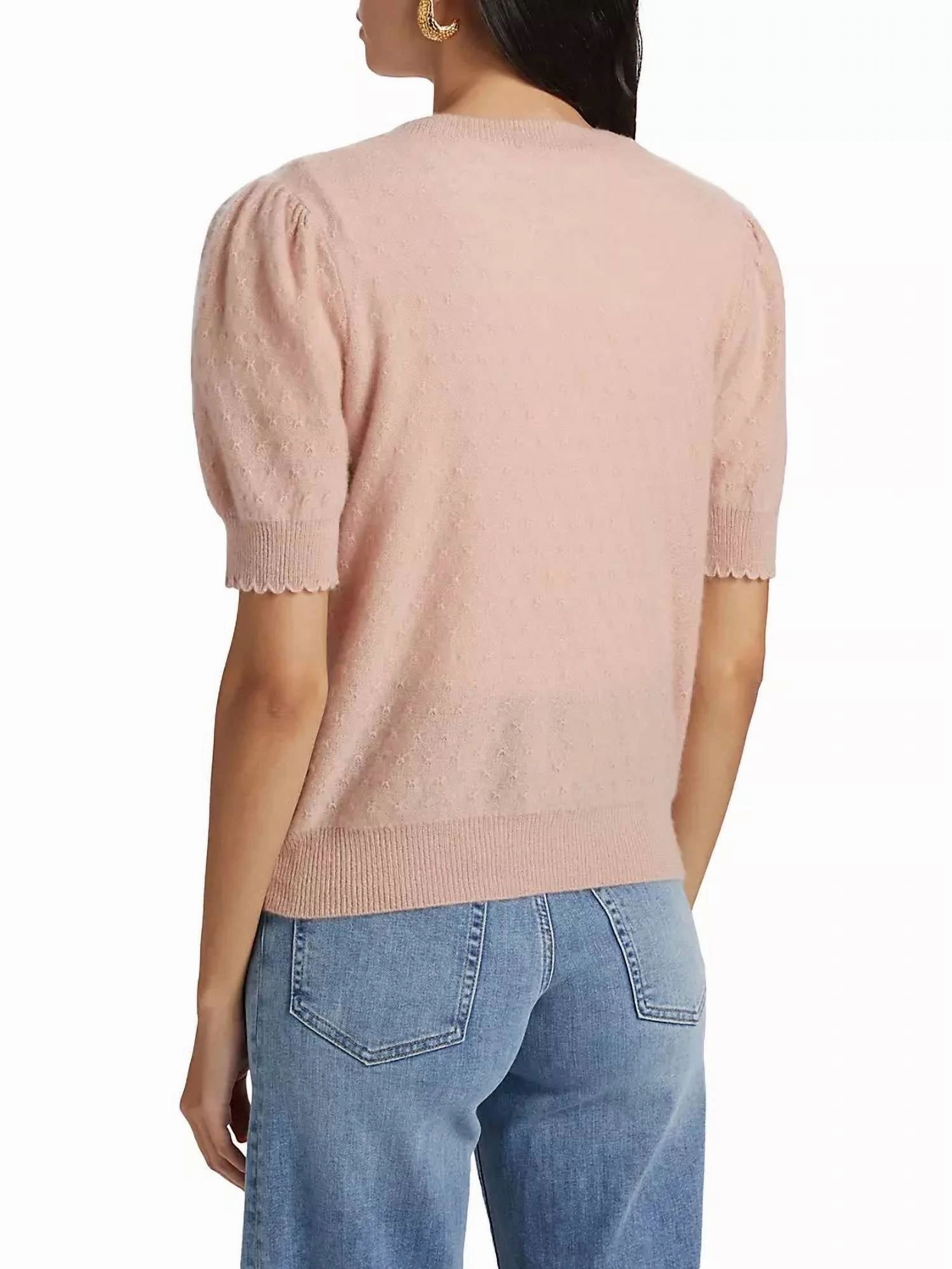 Pointelle Puff-Sleeve Sweater Top In Peony