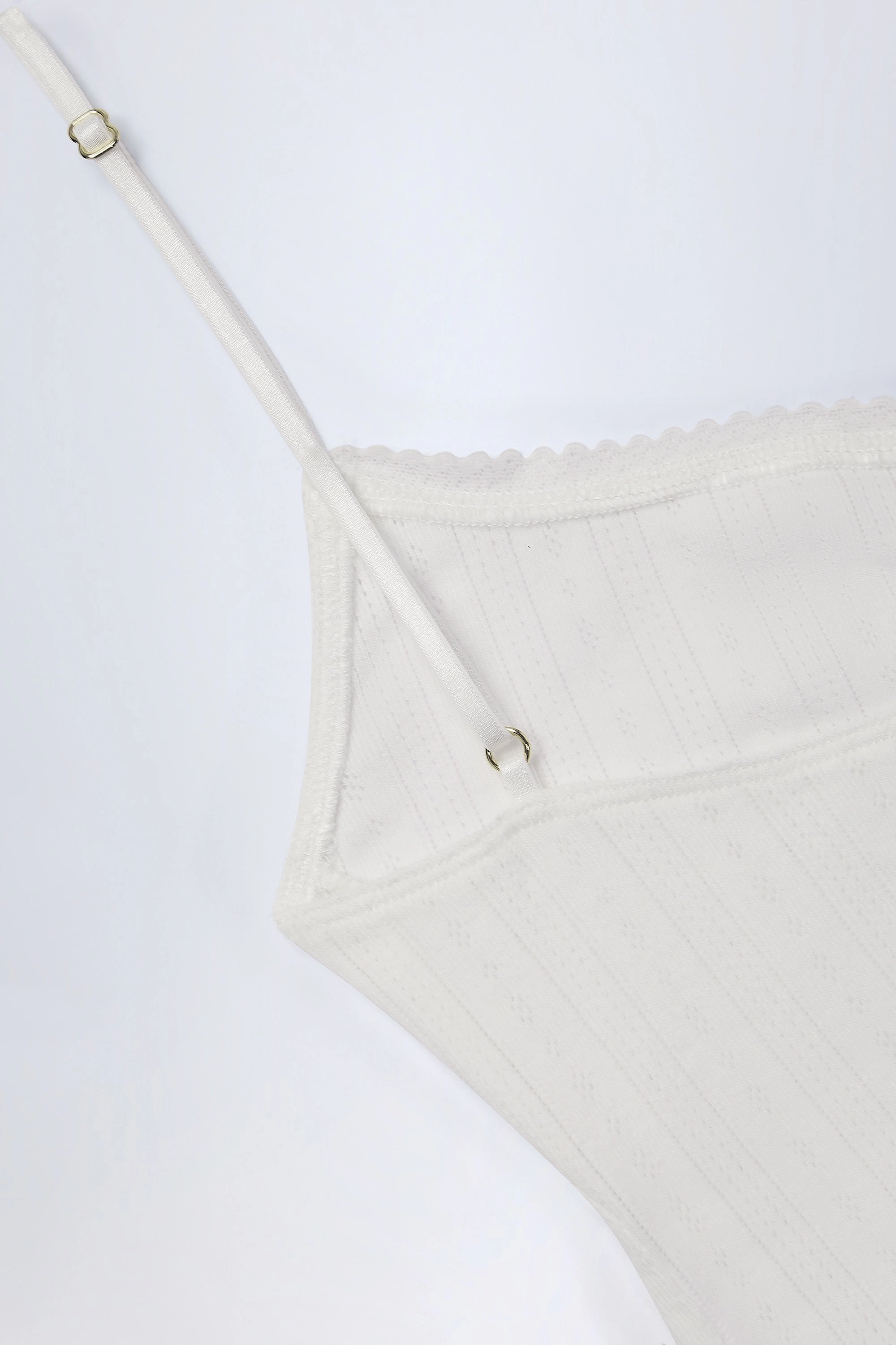Pointelle Ruched Camisole Crop Top in White