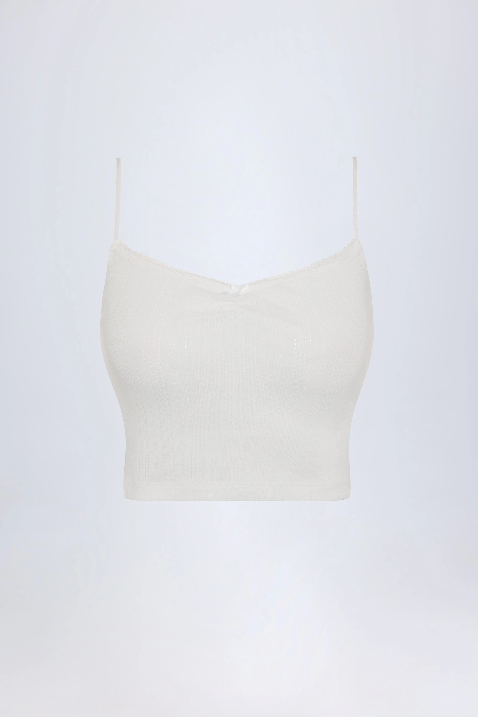 Pointelle Ruched Camisole Crop Top in White