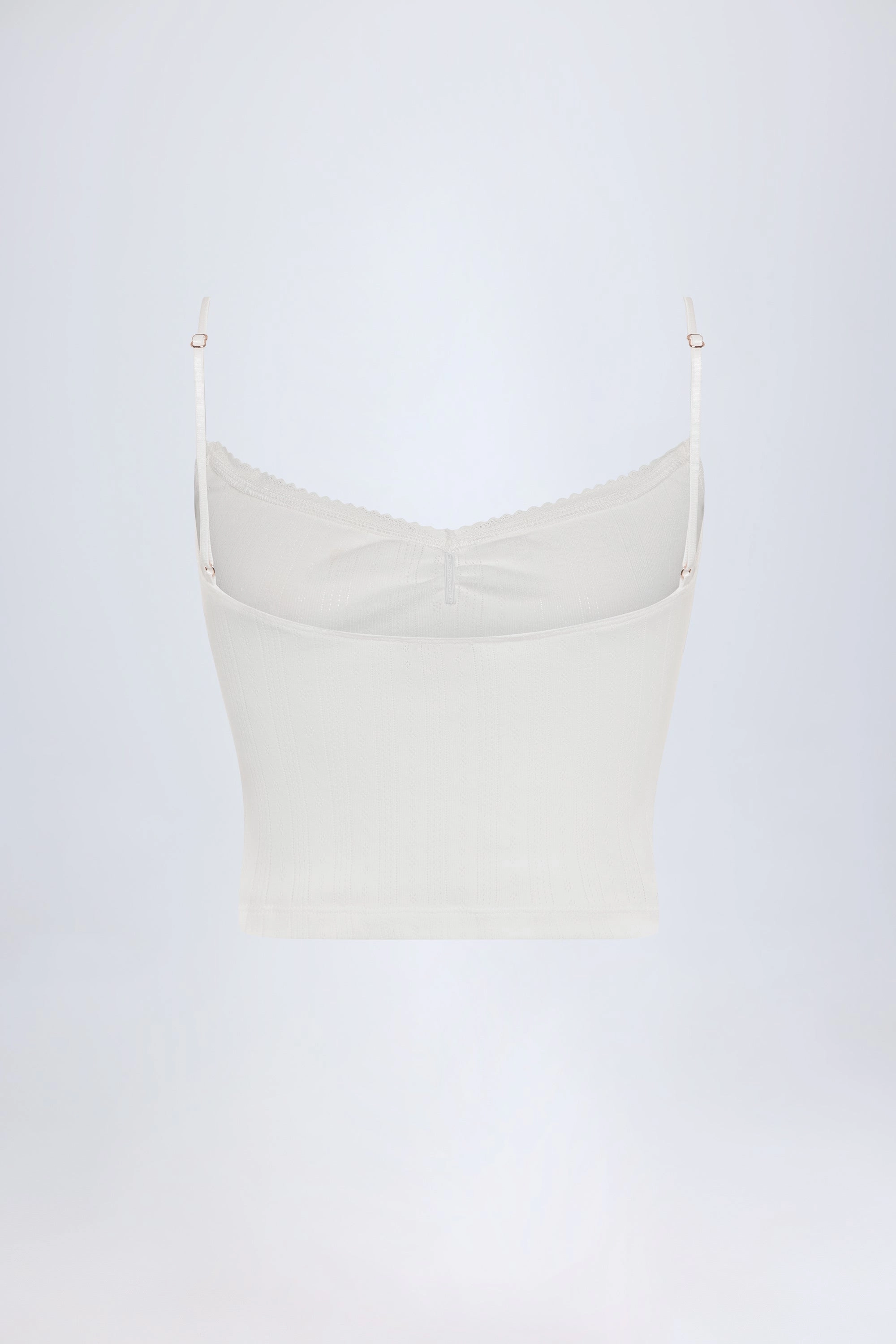 Pointelle Ruched Camisole Crop Top in White