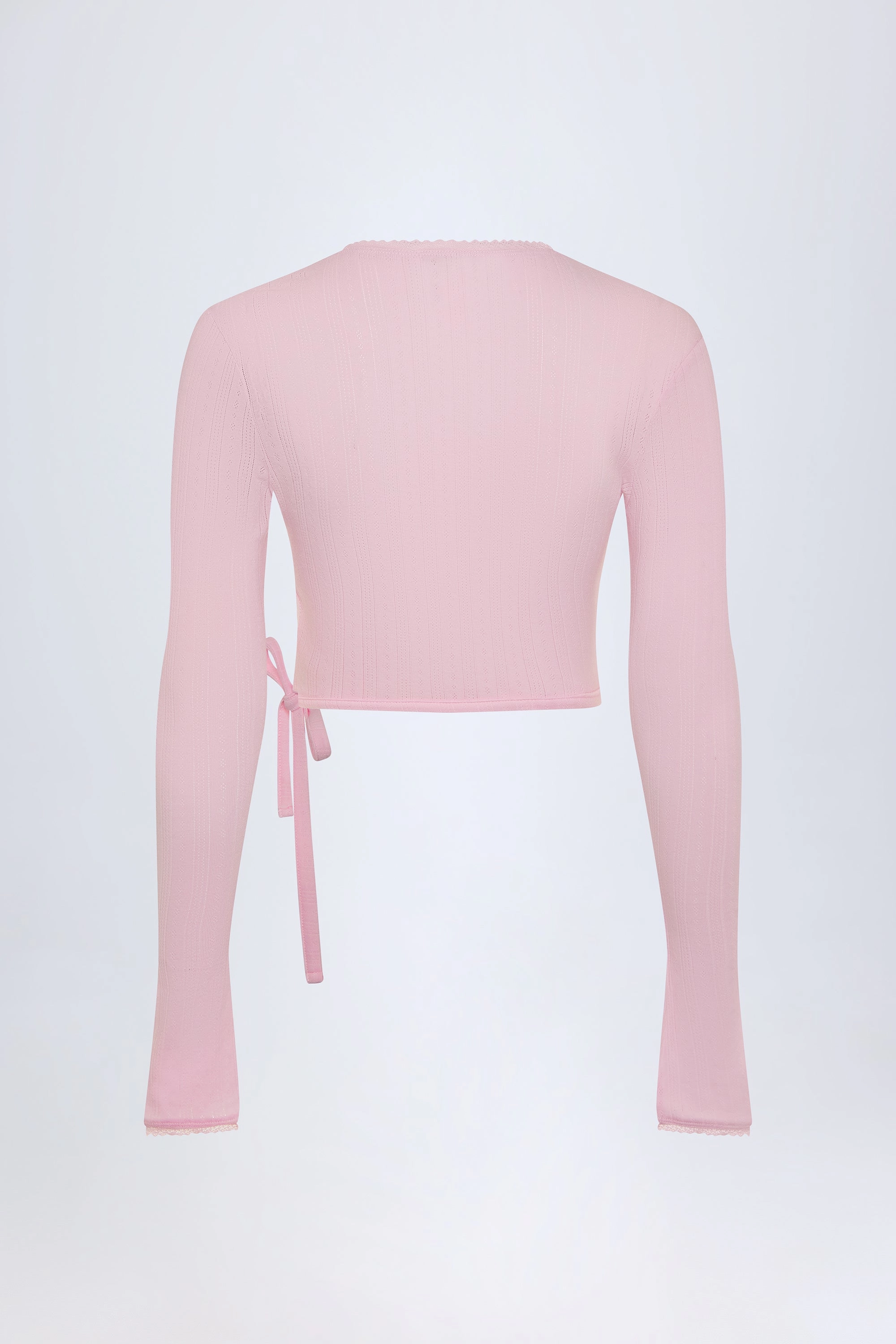Pointelle Wrap Crop Top in Baby Pink