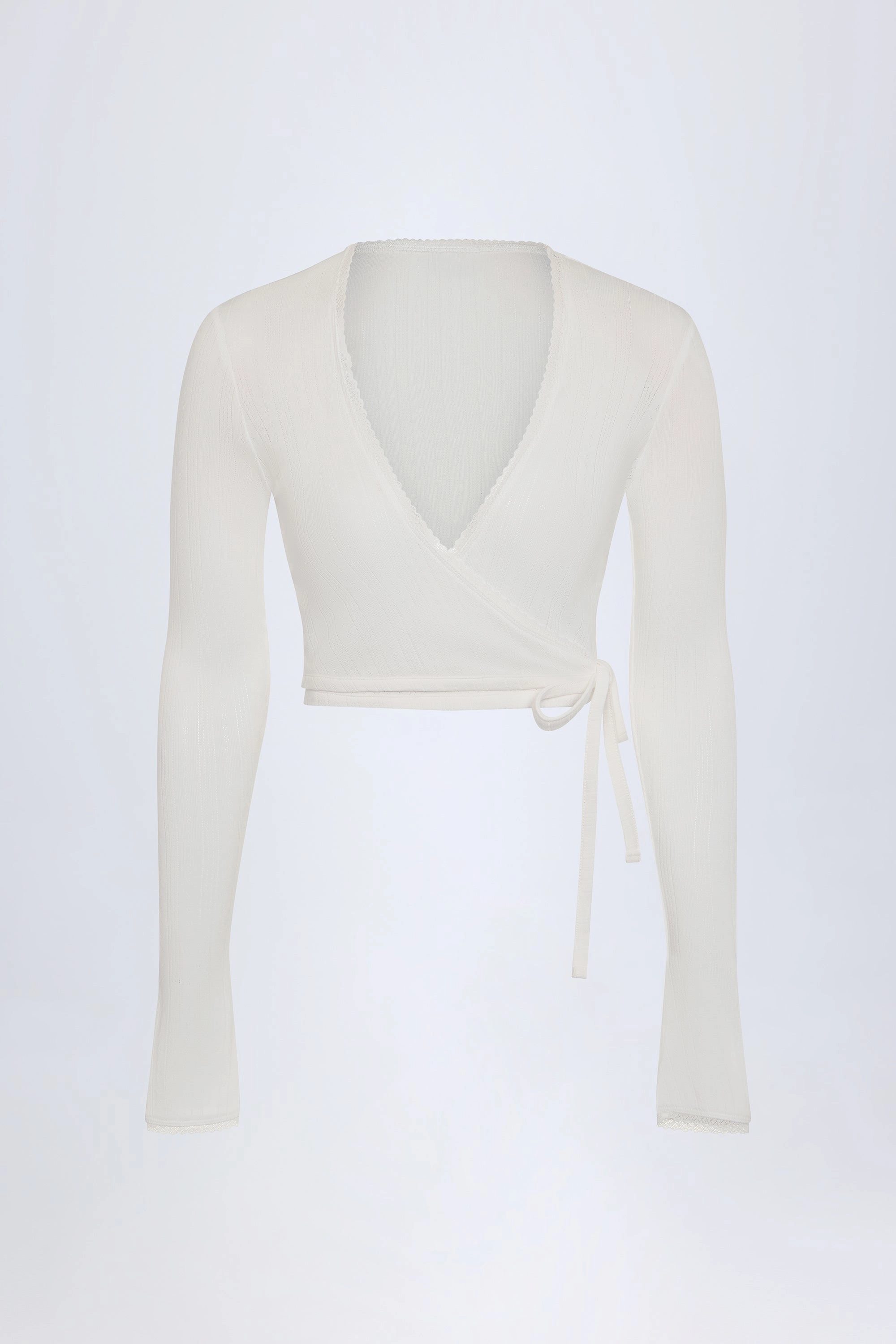 Pointelle Wrap Crop Top in White