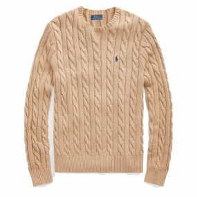 Polo Ralph Lauren Cable Knit Cotton Jumper Camel Melange mens sweaters cheap