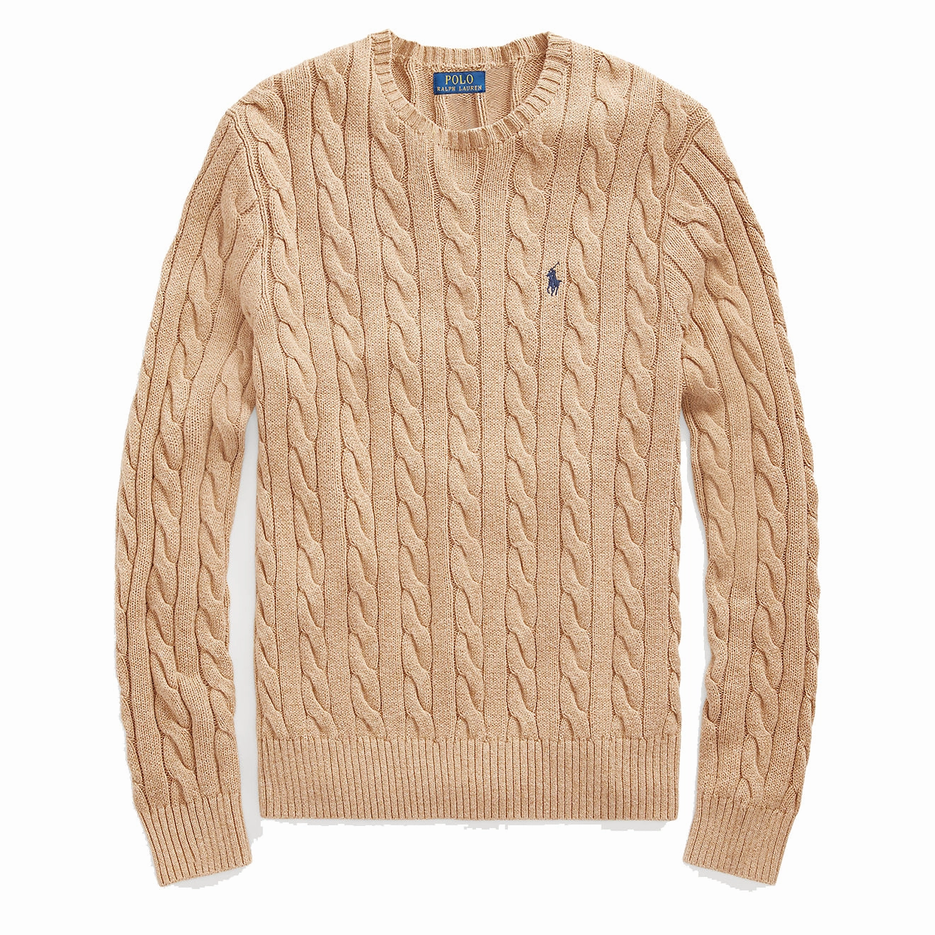 Polo Ralph Lauren Cable Knit Cotton Jumper Camel Melange mens sweaters cheap