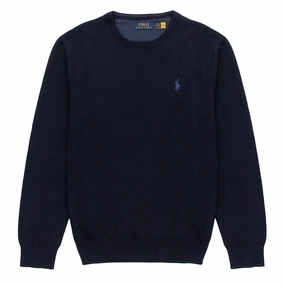 Polo Ralph Lauren Cotton Crewneck Jumper Navy Heather mens sweaters cheap