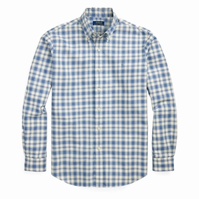 Polo Ralph Lauren Custom Fit Plaid Oxford Shirt Blue Cream mens tank tops best deals