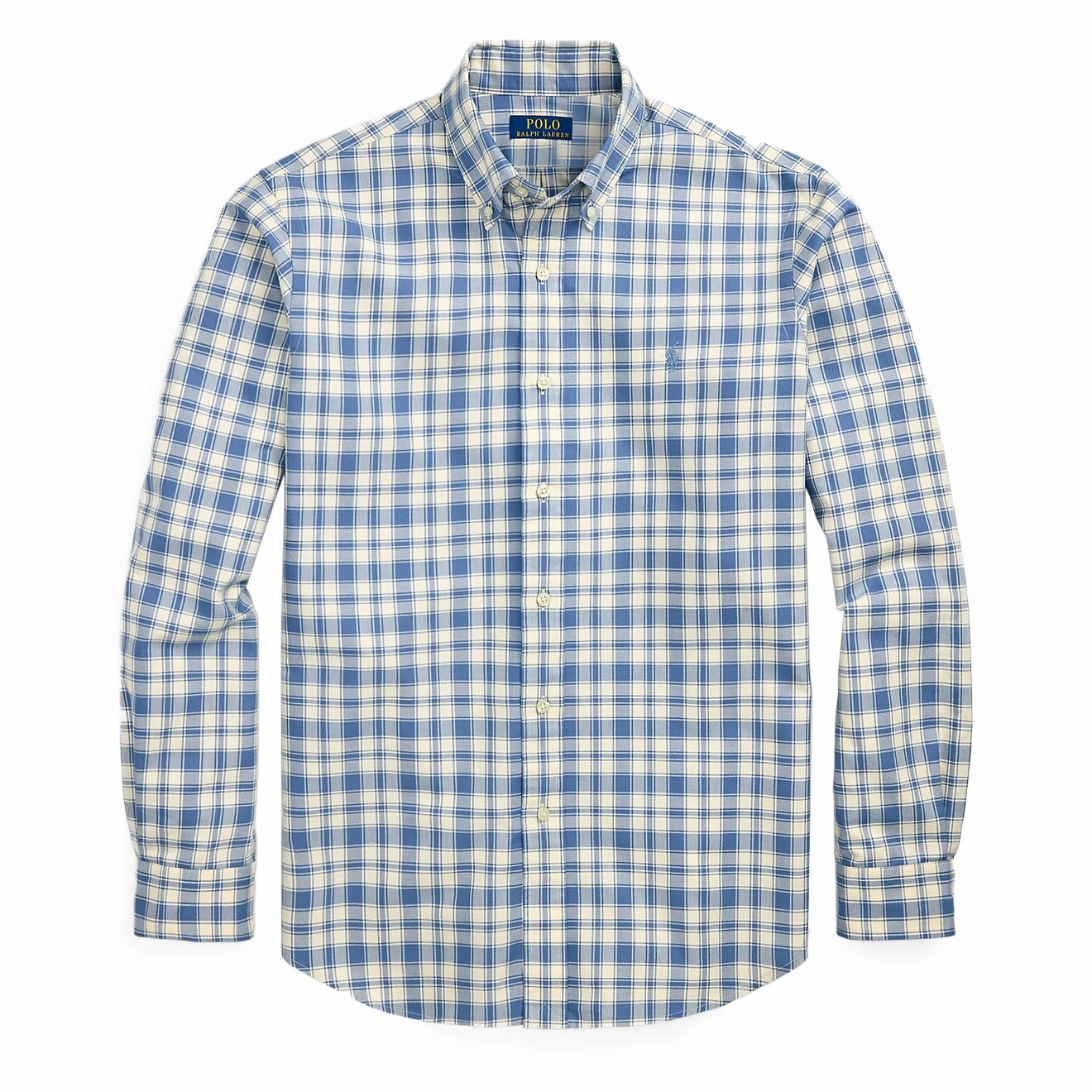 Polo Ralph Lauren Custom Fit Plaid Oxford Shirt Blue Cream mens tank tops best deals