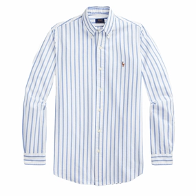 Polo Ralph Lauren Custom Fit Striped Oxford Shirt Blue / White mens tank tops best deals