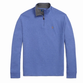Polo Ralph Lauren Estate-Rib Quarter-Zip Pullover Faded Royal Heather/Barclay mens sweaters cheap
