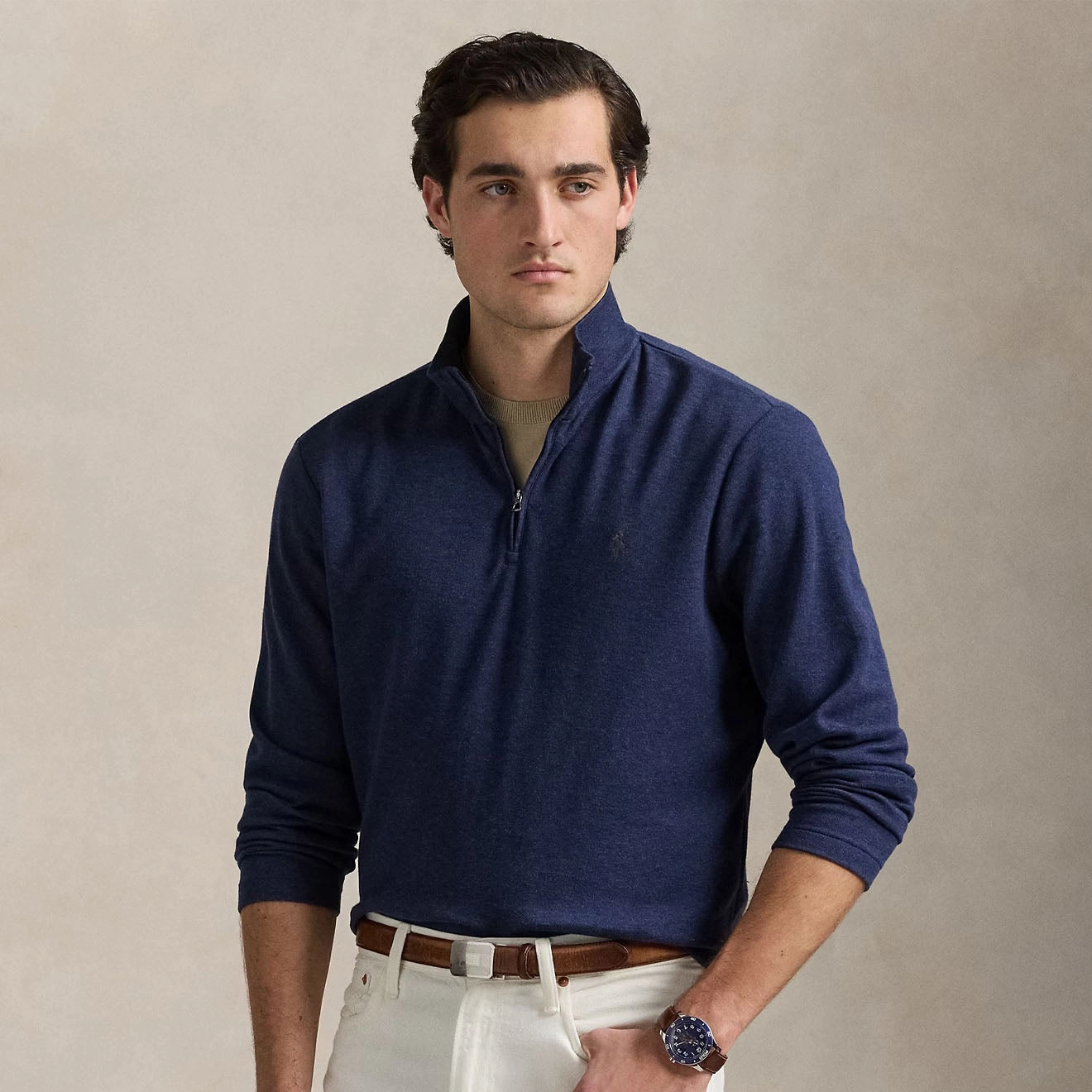 Polo Ralph Lauren Jacquard Quarter-Zip Pullover Spring Navy Heather