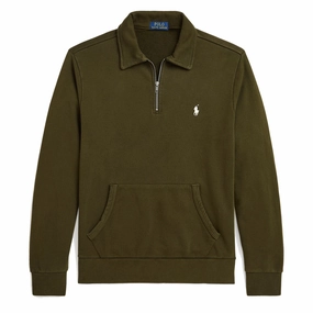Polo Ralph Lauren Loopback Fleece Quarter-Zip Sweatshirt Dark Loden mens long sleeves cheap