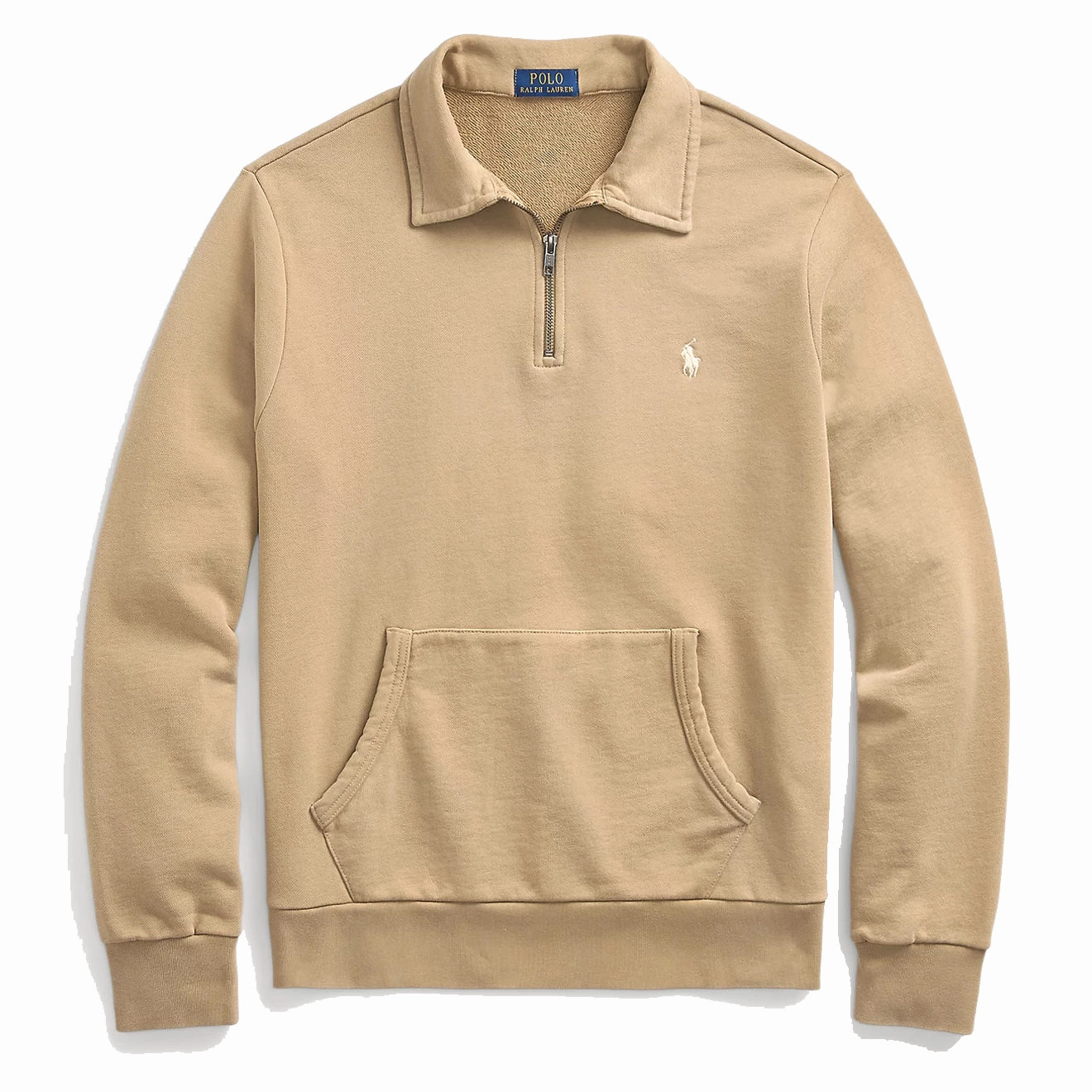 Polo Ralph Lauren Loopback Fleece Quarter-Zip Sweatshirt Desert Khaki mens long sleeves cheap